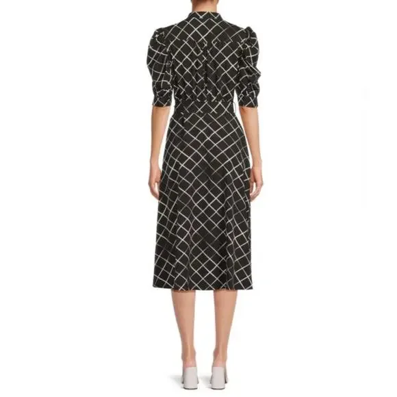 DKNY NWT Button Front Puff Sleeve Belted Midi Dress Size 8 - Picture 2 of 16